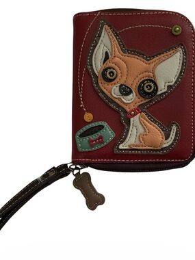 Chala Chihuahua Zip-Around Wristlet Wallet in burgundy